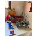 Assorted Seasonal Garden Decor - Pumpkin Stake, Duck Planter, Metal Planters & Reflectors - Lake Odessa Off-Site