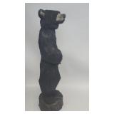 Tall Hand Carved Chainsaw Art Standing Bear Statue on Log Base - Yard Decor