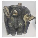 Hand Carved Chainsaw Art Bear Statue in Hollow Log Planter - Garden Decor