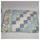 Handmade Patchwork Quilt 72 x 80 - Blue & Floral Trip Around the World