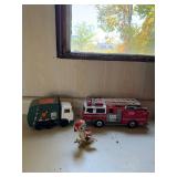 Tonka Fire Department Ladder Truck, Toy Garbage Truck & Tin Wind-Up Bird - Lot of 3 - Lake Odessa Off-Site