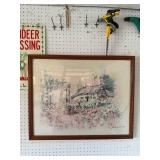 Framed Country Cottage & Flower Garden Landscape Art Print - Signed Artist - Lake Odessa Off-Site
