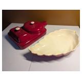 Vintage Red Serving Pieces - Ceramic Decor - Some Crazing