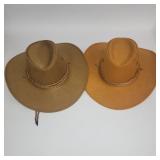 2 Felt Cowboy Hats with Braided Bands - Tan & Brown