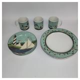 Warren Kimble Coastal Breeze Dishes by Sakura: 3 Mugs, 4 Salad Plates, 4 Dinner Plates