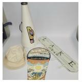 Lake Fun Lot: LAKE Gear Coat Rack, Sandy Side Beach Sign, Bucket Hats & Megaphone