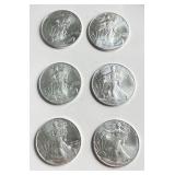 Lot of 6 - 2020 American Silver Eagle Bullion Coins (1 of 2)