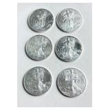 Lot of 6 - 2016 American Silver Eagle Bullion Coins