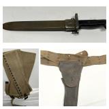 U.S. Military M1 Bayonet, Leather Holster with Web Belt, and Canvas Leggings Lot - Grand Rapids Off-Site