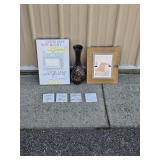 Home Decor Lot - "I Never Knew How Much I Loved Your Father" Sign, Vase, Rustic Frame, Coasters