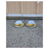 Pair of Vintage Hand-Painted Lustreware Teacups & Saucers - Japan
