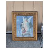 Vintage "Guardian Angel on the Perilous Bridge" Print in Ornate Gold Frame 23" x 27"