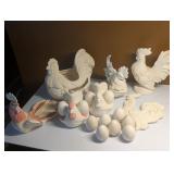 Vintage Ready to Paint Ceramic Chickens - Bisqueware
