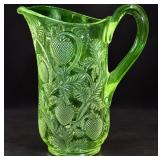 1911 Antique Cambridge Inverted Strawberry Water Pitcher. Clear EAPG Glass With Green UV Glow - Potterville