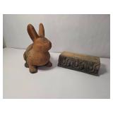 2 Cement Garden Statues - Bunny and Edging Brick