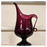 Vintage Deep Amethyst Purple Art Glass Ewer Pitcher With Dramatic Spout & Applied Loop Handle - Potterville