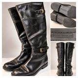 Enzo Angiolini Black Leather Knee High Riding Boots Size 7.5 Double Buckle Gold Hardware - Potterville