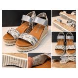 Anne Klein Snakeskin Print Espadrille Platform Sandals Silver Metallic Straps Size 7M - Potterville
