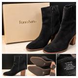 Franco Sarto Black Suede Leather Ankle Boots Block Heels Size 7.5M Like New With Box - Potterville