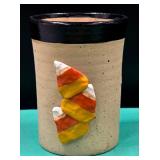 Pottery Candy Corn Clay Votive / Tea Light Candle Holder w/ Star-shaped Cut Outs (Halloween Decor)