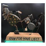 Vintage Primitive Americana Halloween Folk Art (Wood & Metal Sculpture signed Chris Flesher)
