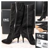 INC International Concepts Black Suede Knee High Stiletto Heel Side Zip Boots Size 7.5M - Potterville