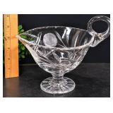 Vintage Cut Crystal Footed Gravy Boat Sauce Pitcher With Loop Handle & Floral Design - Violetta - Potterville
