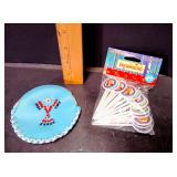 Beaded Blue Leather Coin Purse With Bird Motif And Disney Pocahontas Cake Picks - Potterville