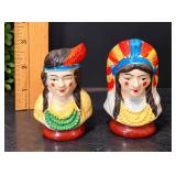 Vintage Native American Indian Chief & Maiden Ceramic Bust S&P Shakers - Potterville