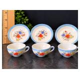 Vintage Japan Miniature Floral Tea Set With Blue Borders - Potterville