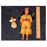 2 Vintage Native American Style Dolls Beaded Fringe Dress Mother & Baby - Potterville