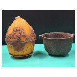 Antique Miniature Cast Iron Cauldron / Smelting Pot w/ Bonus Vintage Decorative Candle