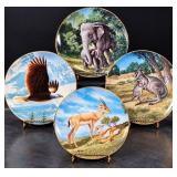 Vintage Wildlife Collector Plates Set of 4 Elephant Eagle Kangaroo & Antelope Gold Trim - Potterville