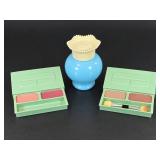 Vintage Clinique Green Compacts & Avon Blue My Heart Perfume Bottle Decorative Rim 3pc - Potterville