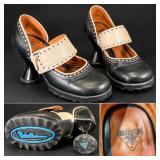 Vintage John Fluevog Mini Zaza Mary Jane Heels Leather Size 11 Rare Hourglass Heel - Potterville