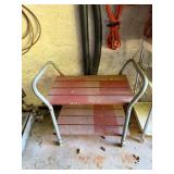 Two-Tier Wooden Step Stool with Metal Frame & Side Handrails - Lake Odessa Off-Site