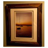 Framed 22x26 Nautical Sunset Photography w/ Silhouetted Sailboats by John Galbo