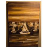 Huge Original Nautical Themed Sail Boat Painting Wall Art