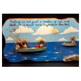 Vintage Folk Art Fishing Wall Plaque Sign (Mixed Media)