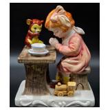 Beautiful Hand Painted Figurine of Girl Praying @ Dining table w/ Teddy Bear