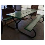 Green Wooden Picnic Table with Attached Benches & Decorative Black Metal Frame - Lake Odessa Off-Site
