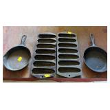 Vintage Cast Iron Cookware Lot - 2 Skillets & Pair of 7-Ear Cornbread Pans - Lake Odessa Off-Site