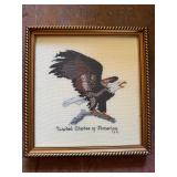 Framed 1992 Bald Eagle Cross Stitch Embroidery - Patriotic American Wall Art - Lake Odessa Off-Site