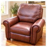 Linden Street Genuine Brown Leather Recliner Chair with Plush Cushions & Rolled Arms - Potterville