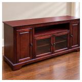 Like New Cherry Finish Entertainment Center TV Console with Glass Doors, Cabinets & Shelves - Potterville