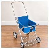 Vintage Gold Star Blue Canvas Baby Stroller with Metal Frame, 4 Wheels & Storage Basket - Potterville