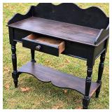 Antique Black Washstand with Scalloped Gallery Back, Drawer & Lower Shelf - Potterville