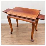 Vintage Mid Century Queen Anne Style Wood Tea Table with 2 Pull-Out Side Shelves & Cabriole Legs - Potterville