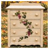 Vintage Shabby Chic Cream 4-Drawer Dresser with Hand-Painted Grapevine & Distressed Finish - Potterville