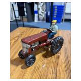 Cast Iron Farm Tractor Toy with Driver Figure Red Agricultural Model
